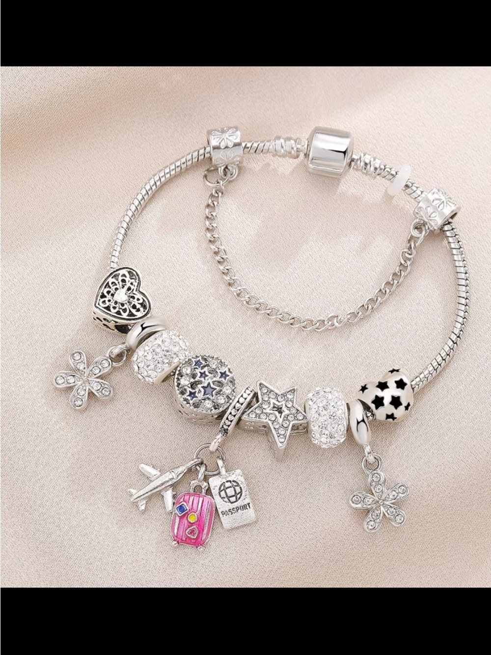 Affordable Fashion Finds Silver Charm Bracelet with Pink Accent
